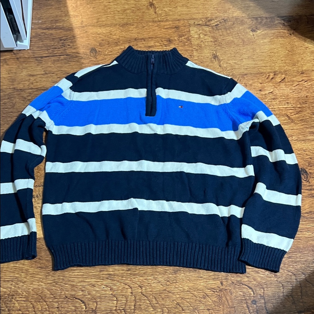 Tommy Hilfiger Men's Zip-Up Sweater - Blue and Cream